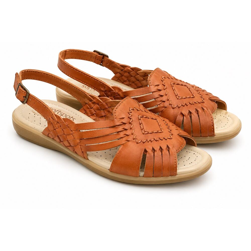 SOFTSPOTS Leather Huarache Slingback Sandals Tan Comfort Sandals Boho | Size 8N